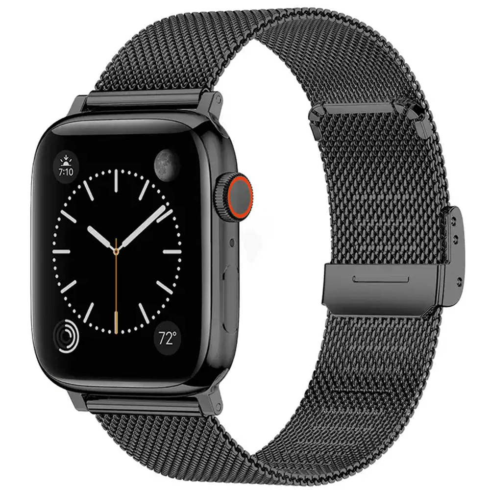 Pasek Opaska Bransoleta Mesh Metalowa z klamrą Czarny do Apple Watch 3 4 5 6 7 8 9 SE 38/40/41mm - zdjęcie 1