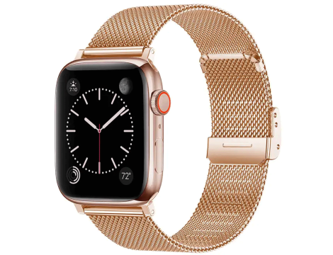 Pasek Opaska Bransoleta Mesh Metalowa z klamrą Różowe Złoto do Apple Watch 3 4 5 6 7 8 9 SE 38/40/41mm