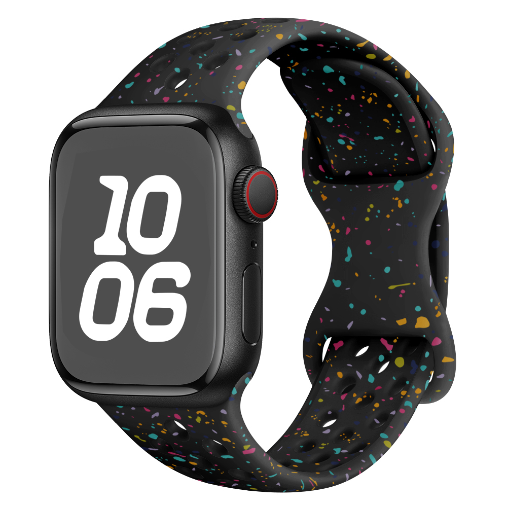 Pasek Opaska Bransoletka Silikon Plamki Czarny Kolor do Apple Watch 3 4 5 6 7 8 9 SE 38/40/41mm - zdjęcie 1